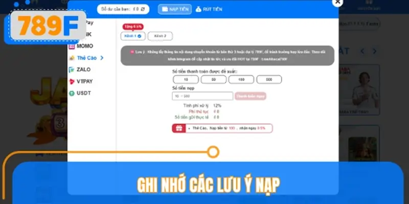 Lưu ý nạp dành cho tất cả hội viên 789F tham khảo